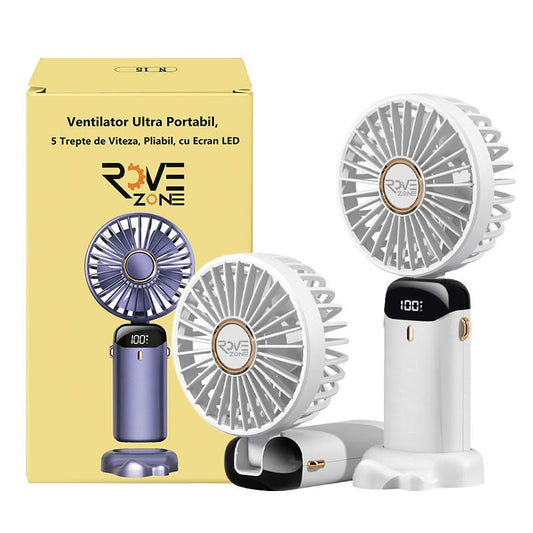 Ventilator Ultra Portabil 3 în 1, Ecran LCD, 5 Viteze, Alb - 1