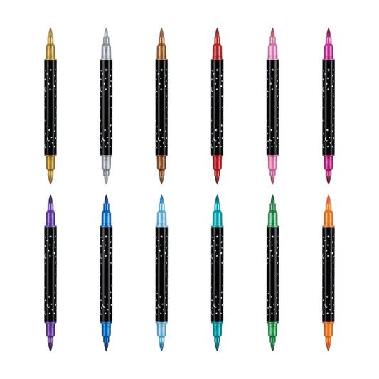 Set 12 carioci cu sclipici cu doua capete