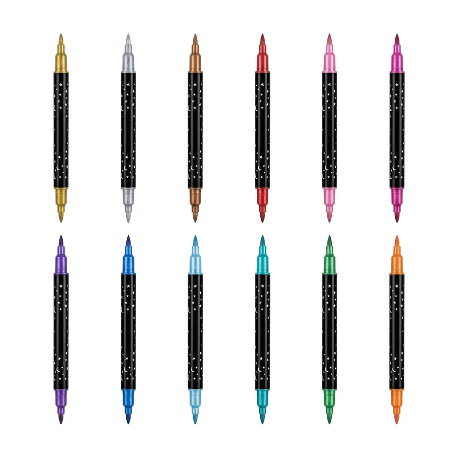 Set 12 carioci cu sclipici cu doua capete