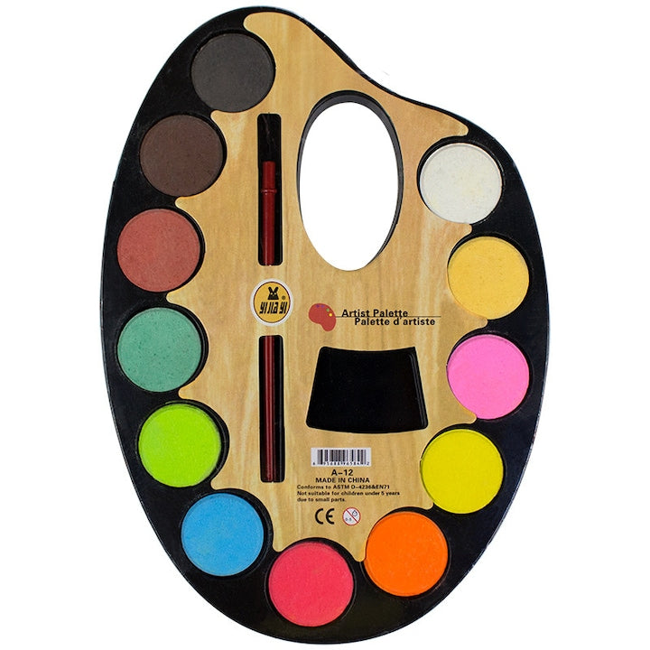 Paleta de pictor cu 12 acuarele si 2 pensule