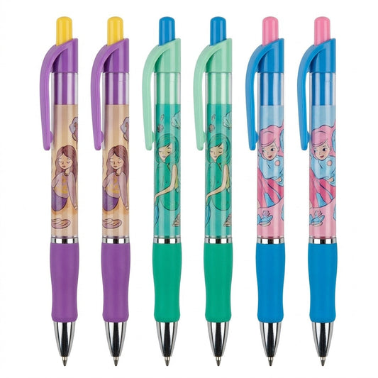 Set pixuri cu bila 0.7 mm, cerneala albastra, 3 modele ilust — 6 bucati
