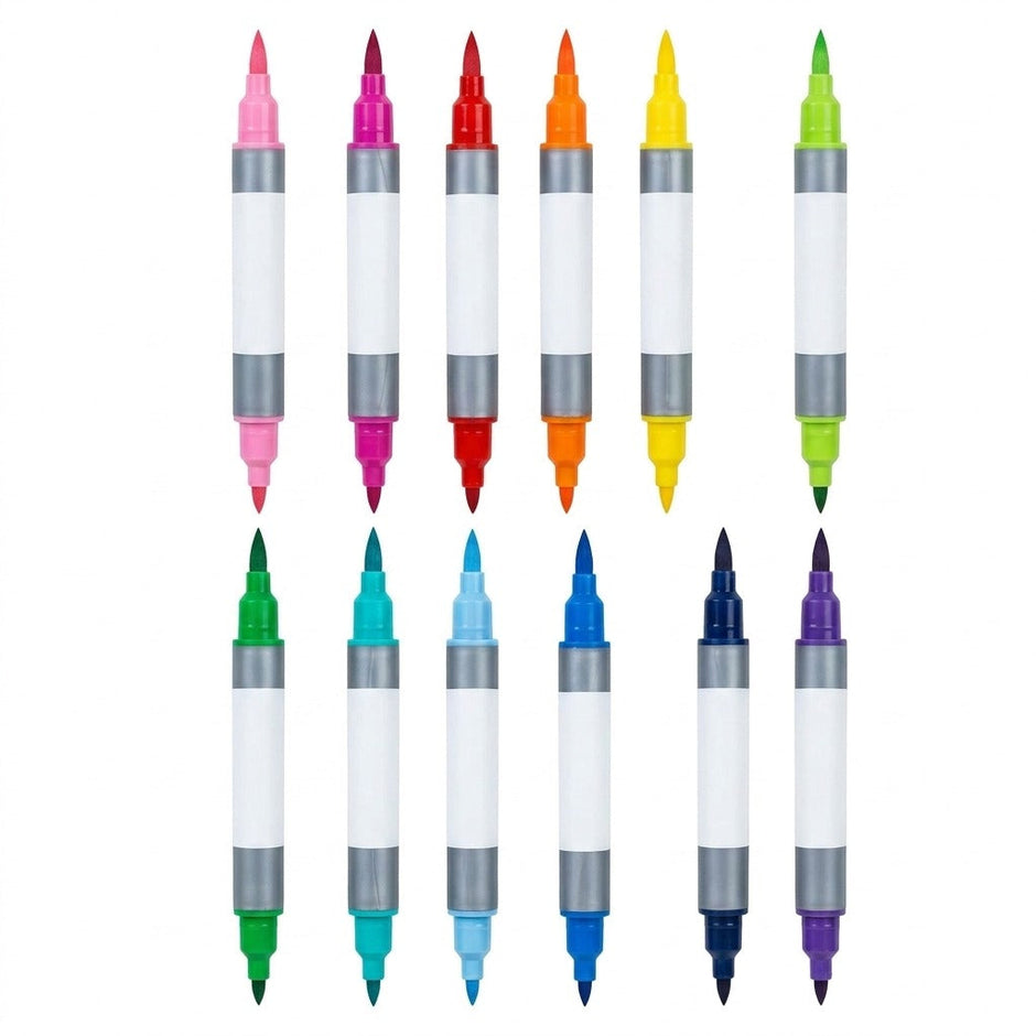 Set 12 carioci de acuarela cu doua capete, corp gri
