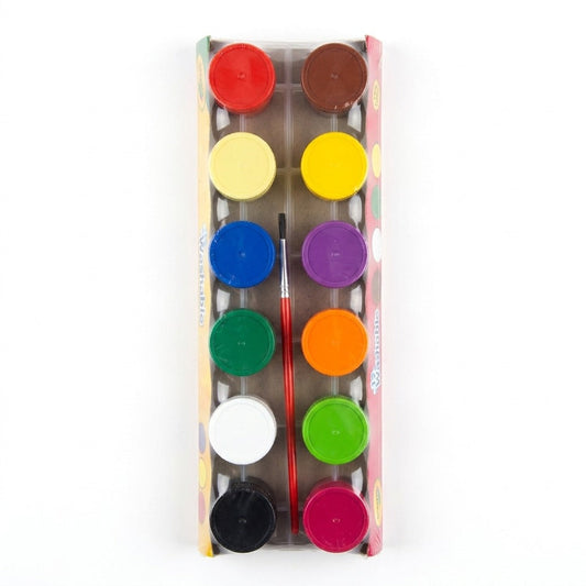 Set tempera in borcanele, cu pensula inclusa — 12 culori