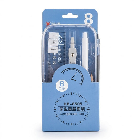 Trusa de geometrie cu compas, 8 piese — Albastru